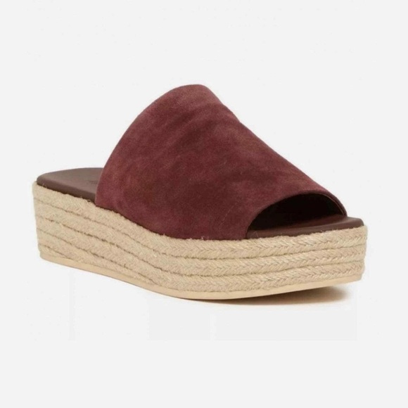 Vince Shoes - Vince Solana Suede Burgundy Slide-On Platform Espadrille Sandals | Size 6